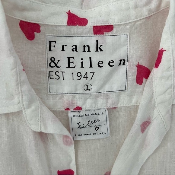 Frank & Eileen Eileen Pink Messy Hearts 100% Linen Button Up Size L‎ - Picture 8 of 12